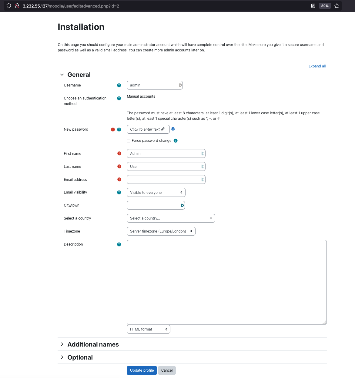 Moodle Configuration