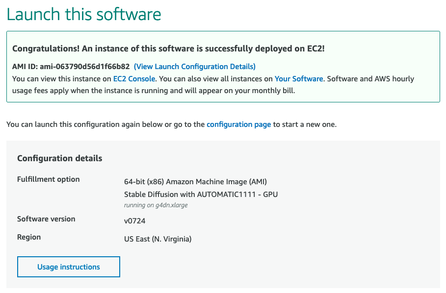 Details of Stable Diffusion image on AWS Marketplace